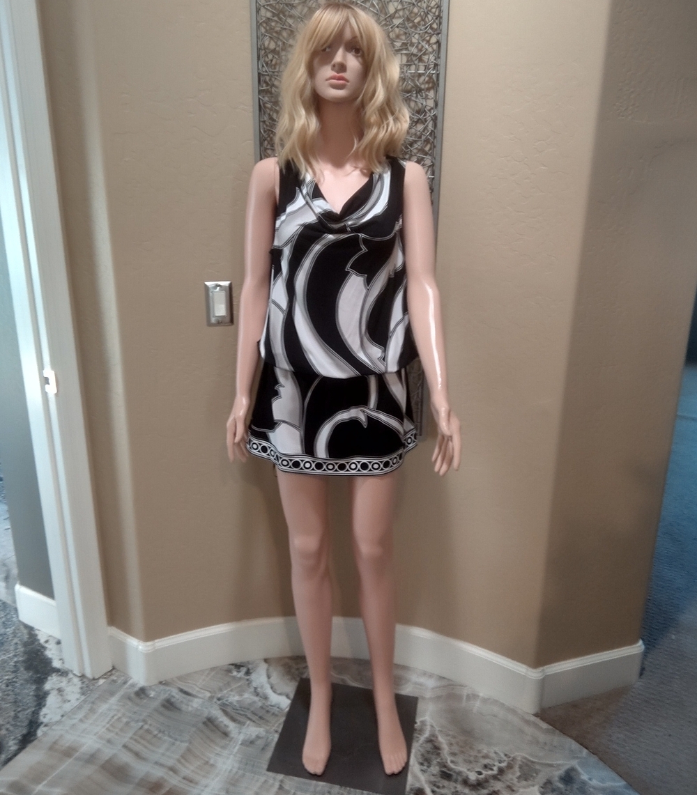 White House Black Market Abstract Peplum Print Sleeveless Tunic/Mini Dress